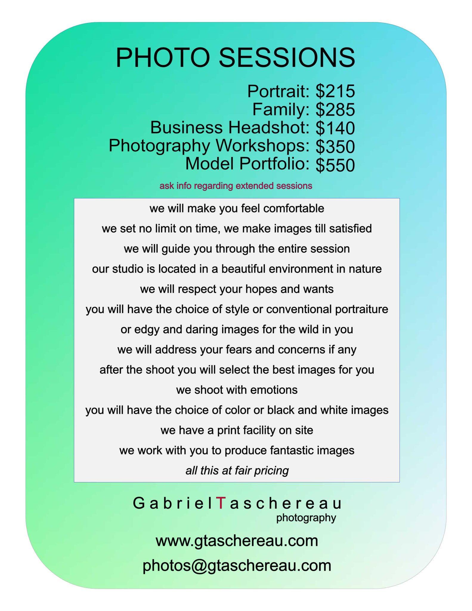 Price List Pixreflections Photography